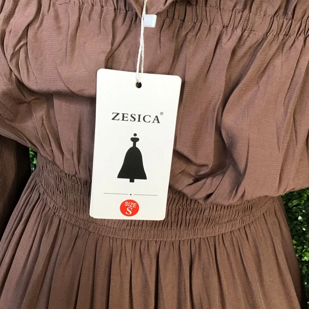 Nwt brown Off-Shoulder Maxi Dress cottage core‎ whimsical - Picture 10 of 15